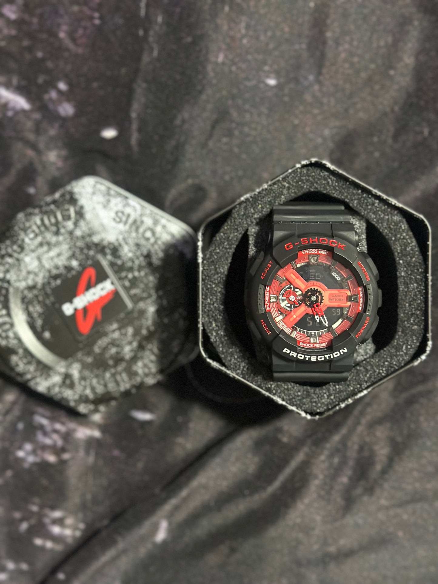 Casio G-Shock GA-110RB-1A Series Analog-Digital Watch (Black & Red) with Marvels Spider-Man symbols and comic features
