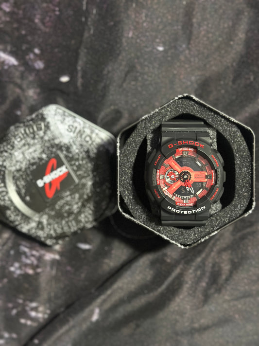 Casio G-Shock GA-110RB-1A Series Analog-Digital Watch (Black & Red) with Marvels Spider-Man symbols and comic features